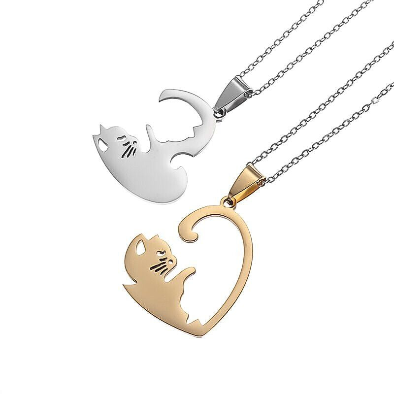 Colliers Pendentifs Chat Cœur Yin Yang