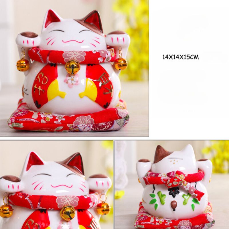 Chat-Porte-Bonheur-Japonais-Tirelire-en-Ceramique