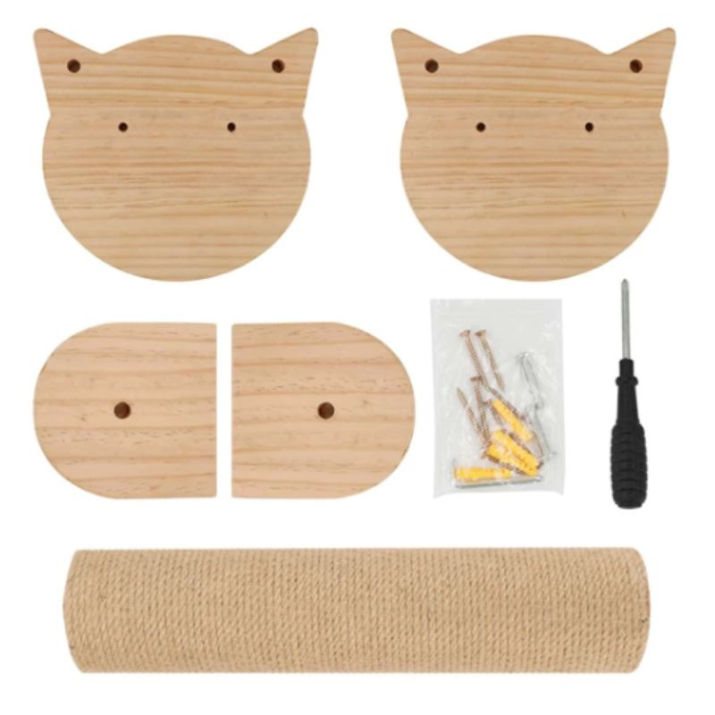 Tour murale griffoir en bois et sisal design tête de chat
