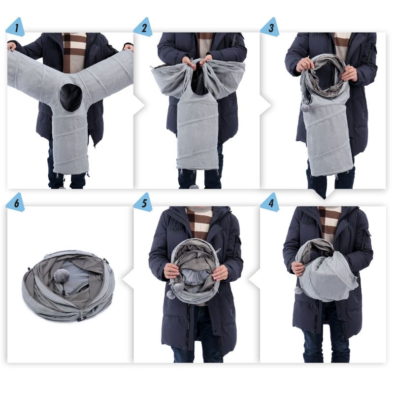 Tunnel gris à 3 branches pour chat