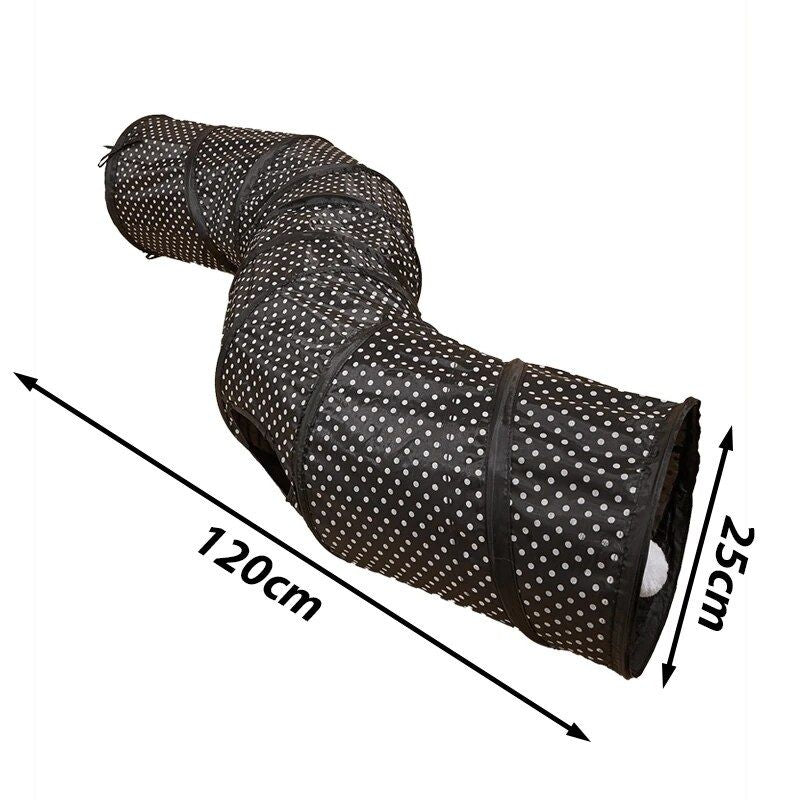 Tunnel noir et blanc à petits pois pour chat