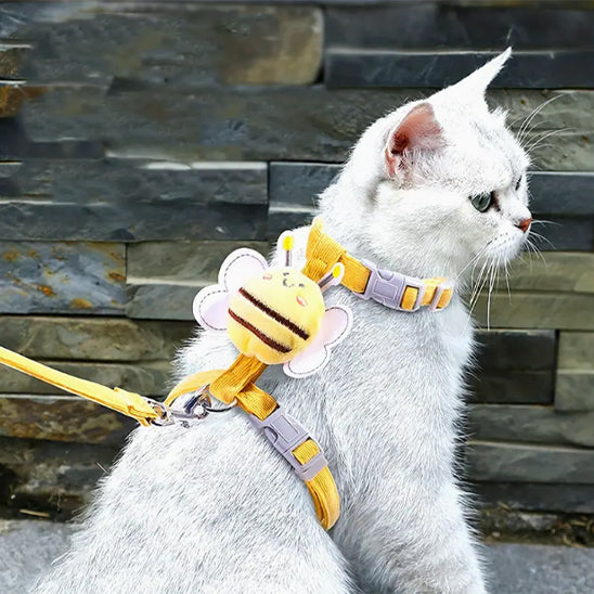 Harnais Pour Chat Motif Canard Jaune Avec Laisse - Taille M, Anti-évasion, Réglable - Pour Chats De 3-7 Kg