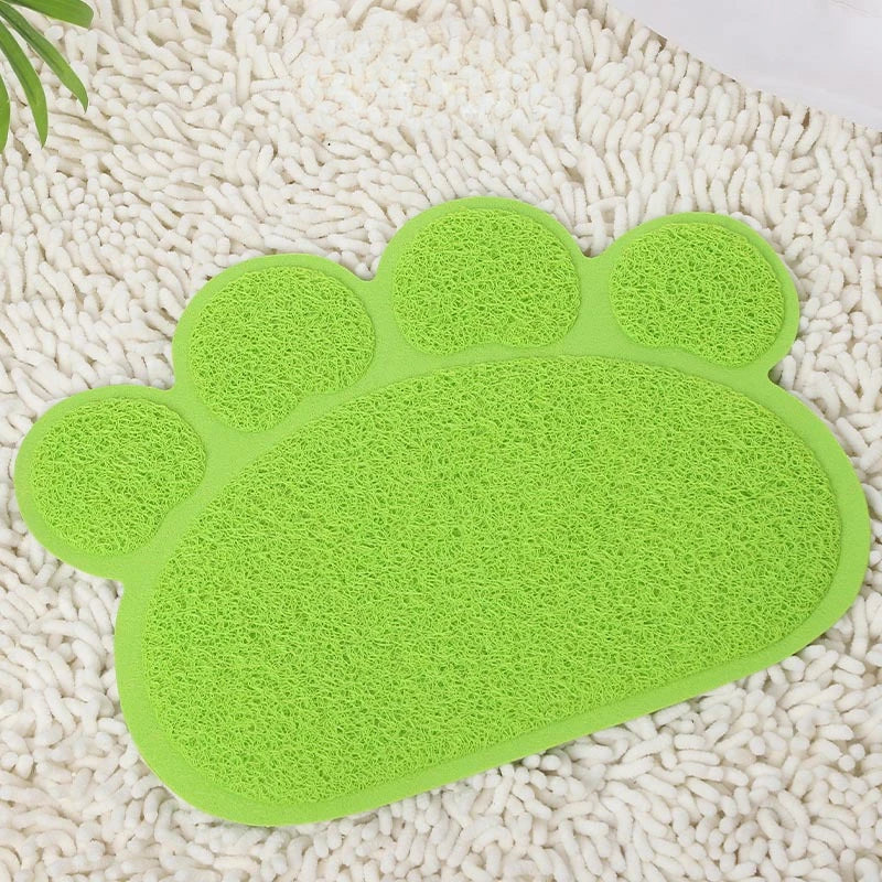 Tapis de Litières pour Chat Vert en Forme de Patte de Chat