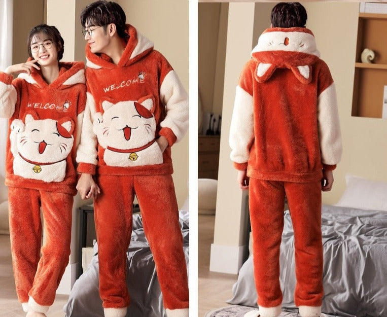Pyjama chat à capuche épais en polaire