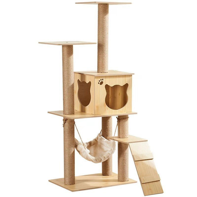 Arbre-a-chat-en-bois_corde-de-sisal-avec-motif-felin-hamac