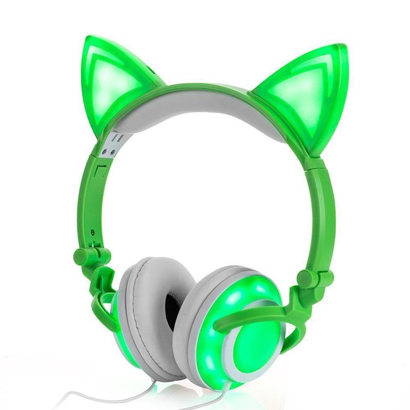 Casque Audio Avec Oreilles de Chat Vert
