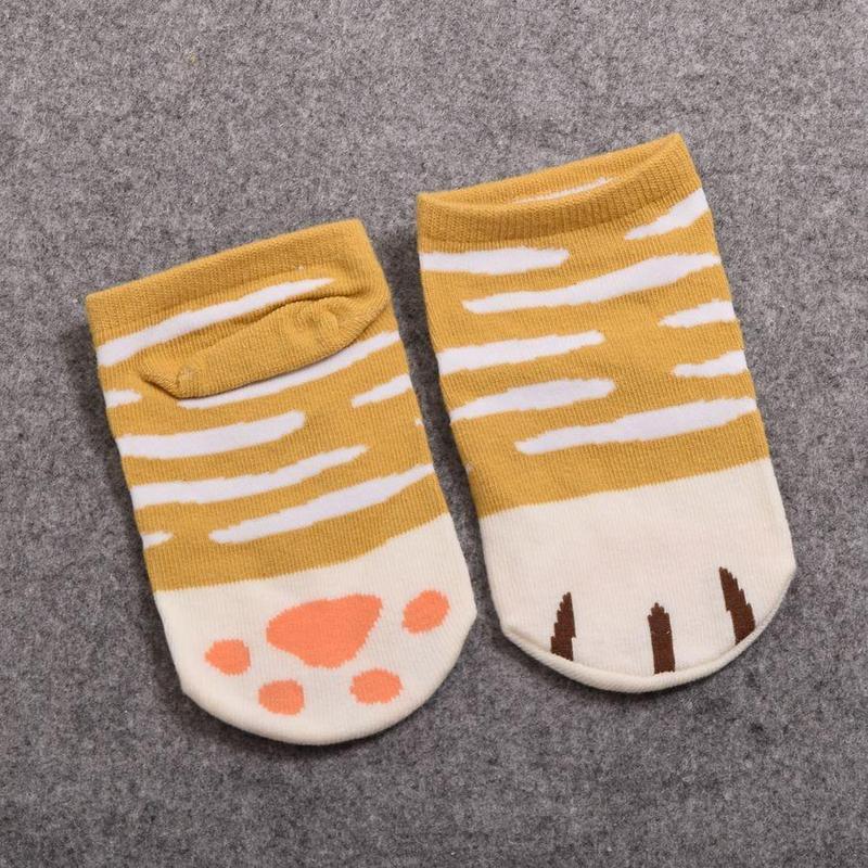 Chaussettes Pattes de Chat Beige Rayé