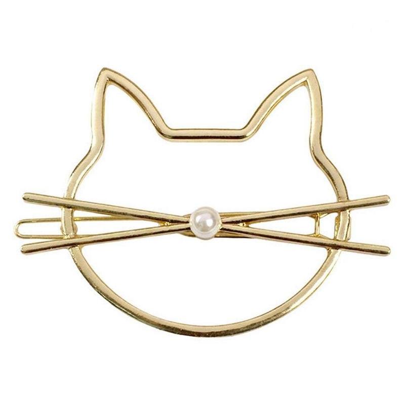 Épingle à Cheveux Chat Tête Dorée