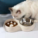 Gamelle Anti-glouton Pour Chat En Céramique - Design à Fleurs Blanches, 16 Cm De Diamètre - Ralentit La Prise De Nourriture - Antidérapante, Lavable Au Lave-vaisselle - 7