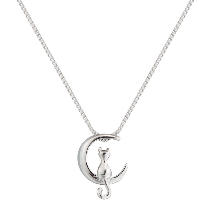 Pendentif Chat Lune Argent