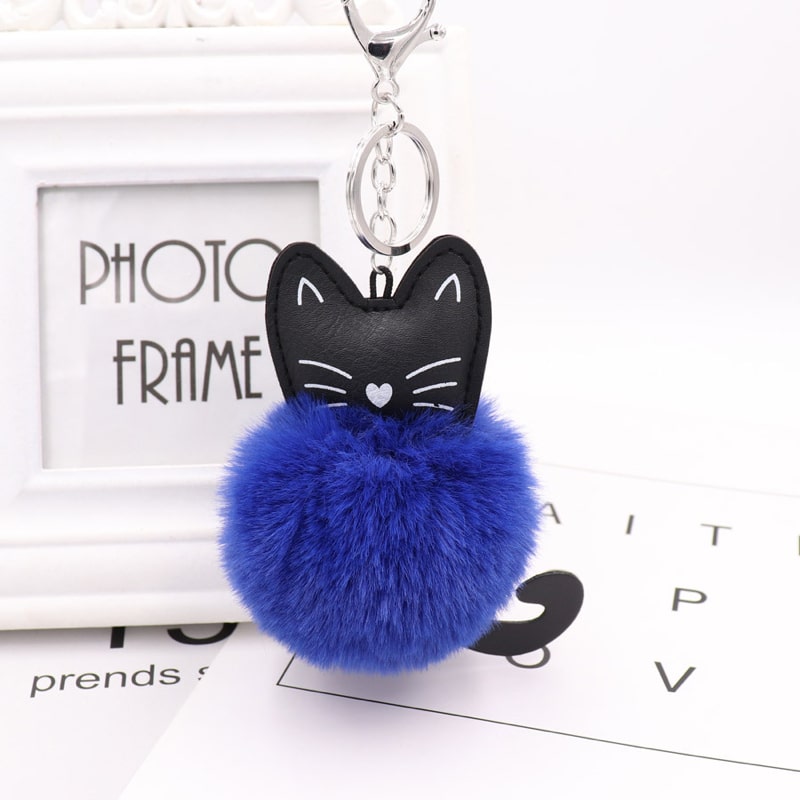 Porte-Clés Chat Pompom Bleu