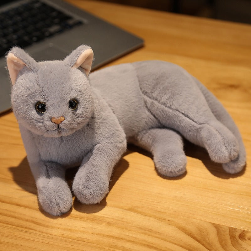 Peluche chat réaliste gris