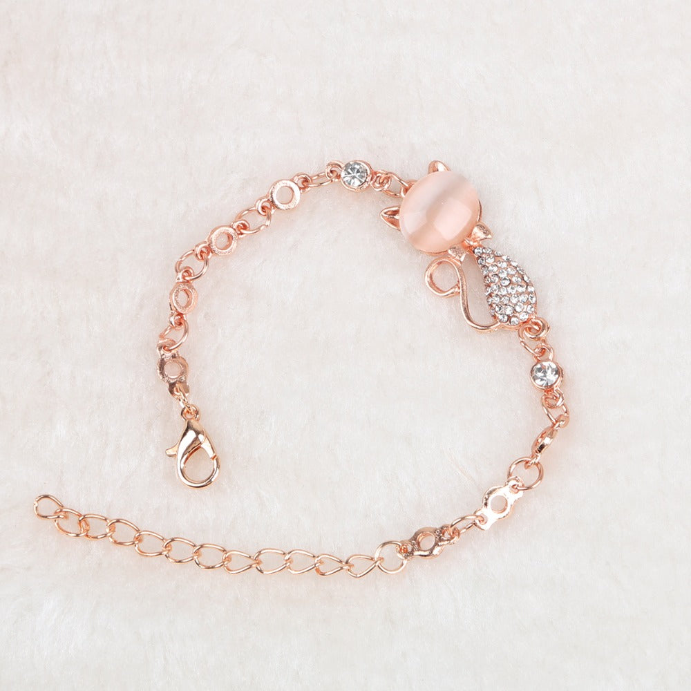 Bracelet chat en alliage rose