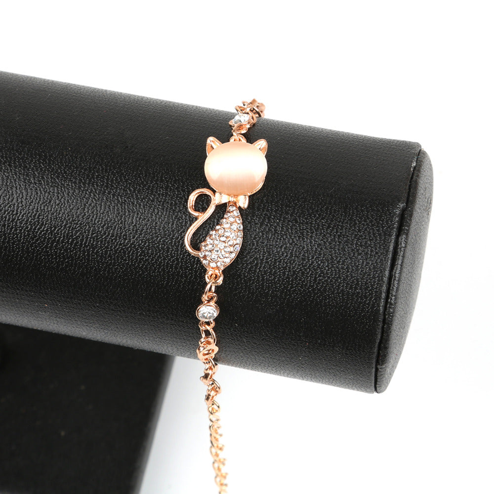 Bracelet chat en alliage rose