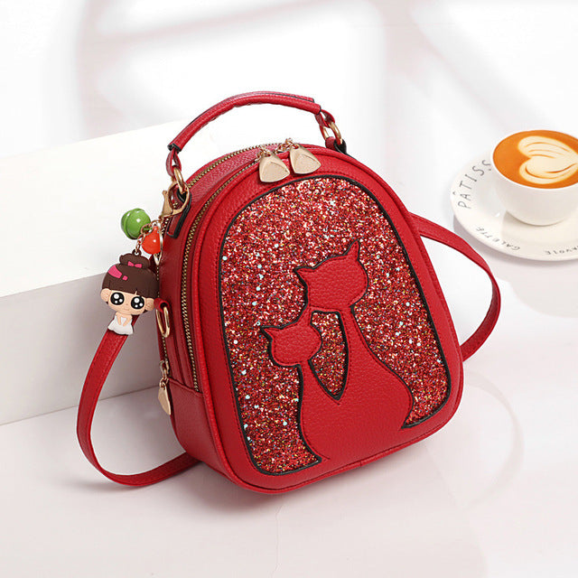 Sac a dos chat en simili cuir avec paillettes