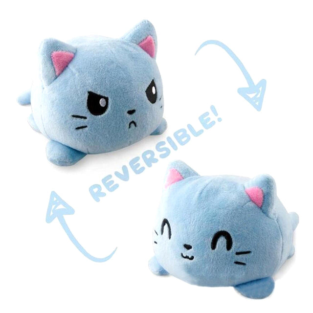 Peluche chat reversible bleu