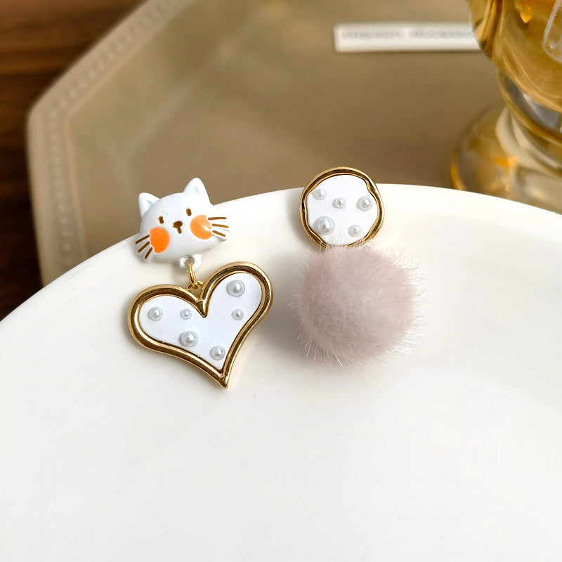 Boucles d'oreilles chat en forme de cœur