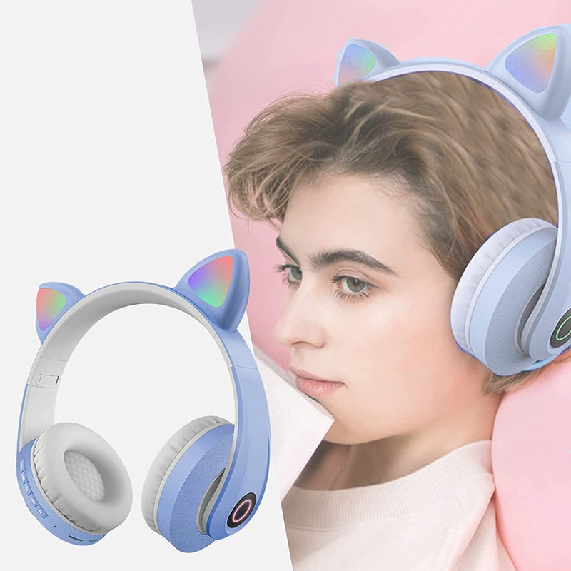 Casque oreilles de chat pliable sans fil avec Led