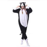 Pyjama combinaison chat femme noir et blanc