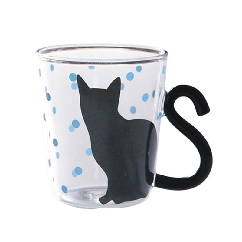 Tasse Chat Silhouette Pois Bleu