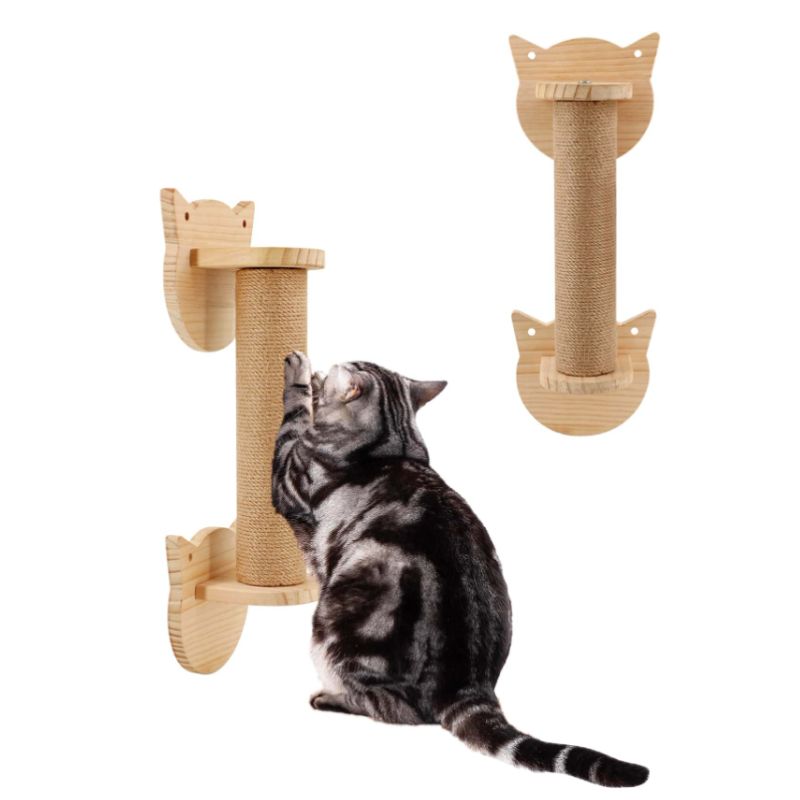 Tour murale griffoir en bois et sisal design tête de chat