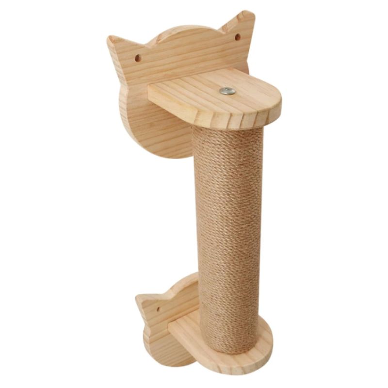 Tour murale griffoir en bois et sisal design tête de chat
