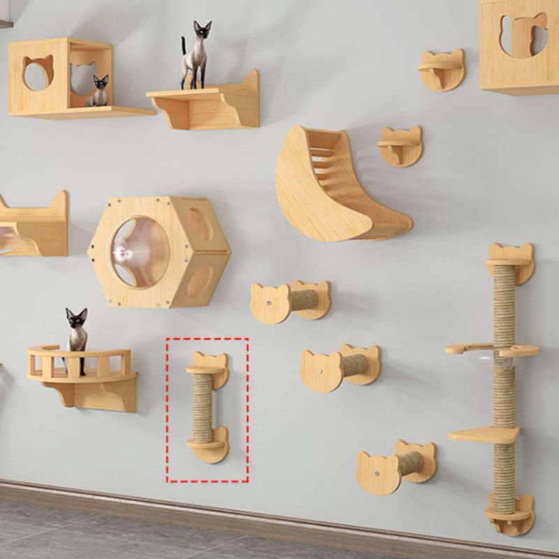 Tour murale griffoir en bois et sisal design tête de chat