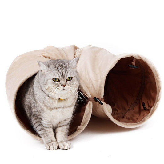 Tunnel XXL beige en tissu durable pour chat