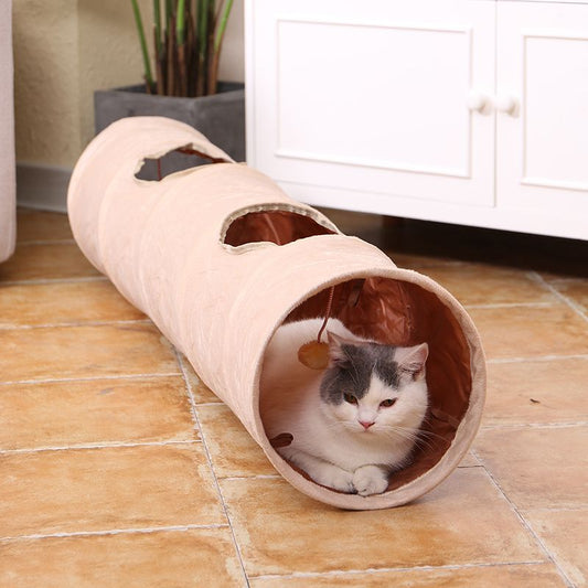 Tunnel XXL beige en tissu durable pour chat