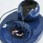 Fontaine à Eau Chat Bleue en Céramique avec Faux Poissons