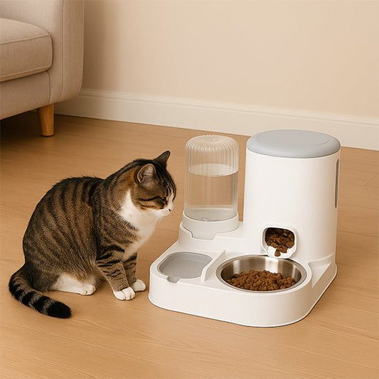 Distributeur de croquettes pour chat 2-en-1 | Fontaine Intégrée