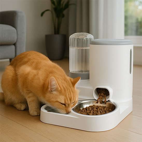 Distributeur de croquettes pour chat 2-en-1 | Fontaine Intégrée