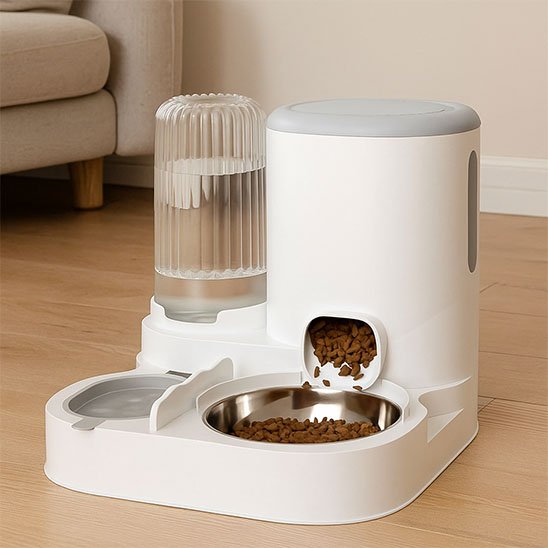 Distributeur de croquettes pour chat 2-en-1 | Fontaine Intégrée