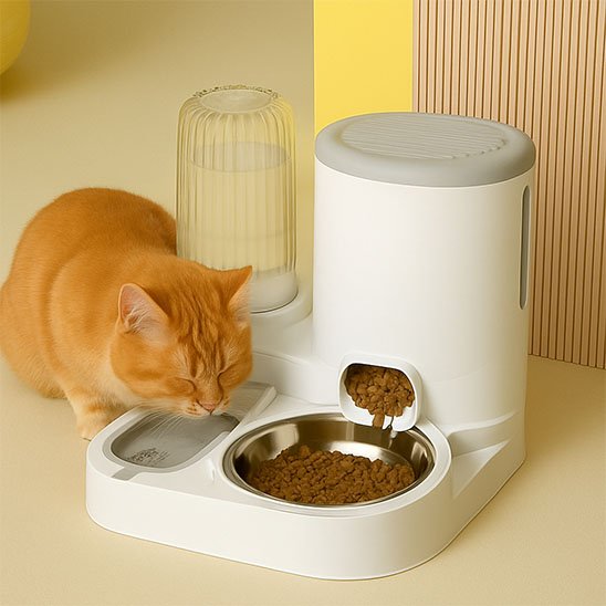 Distributeur de croquettes pour chat 2-en-1 | Fontaine Intégrée