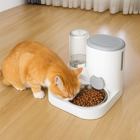 Distributeur de croquettes pour chat 2-en-1 | Fontaine Intégrée