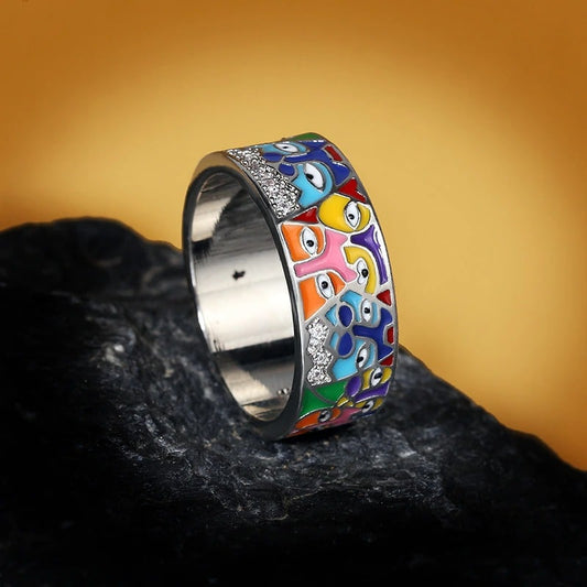 Bague Chat Argent Coloré