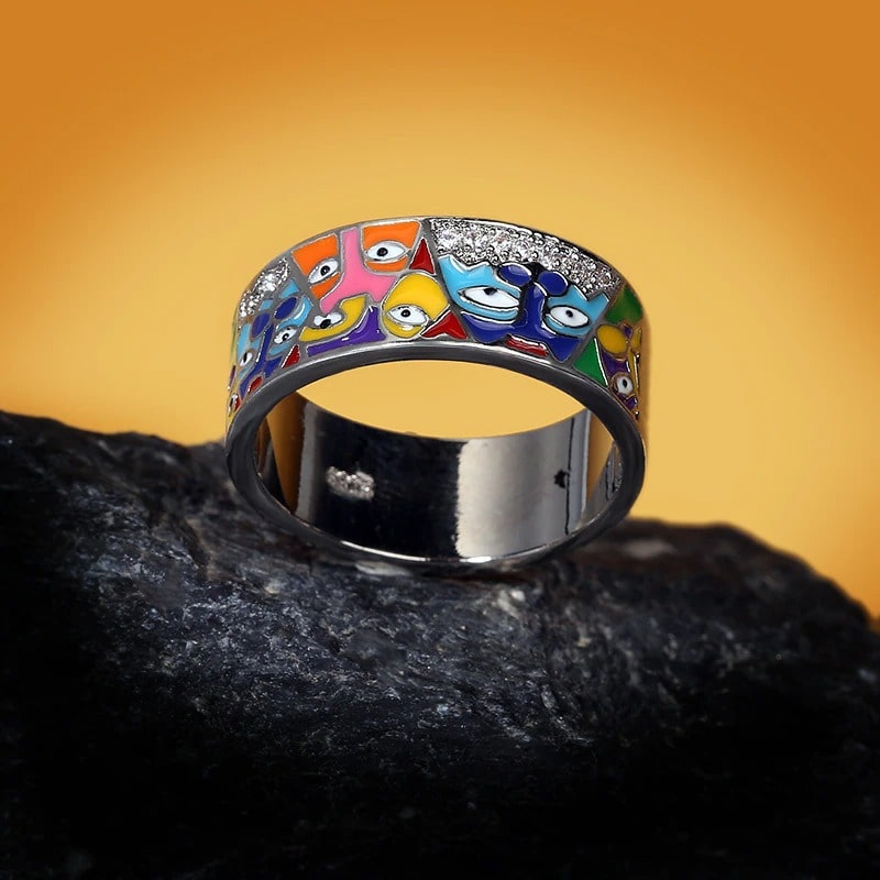 Bague Chat Argent Coloré