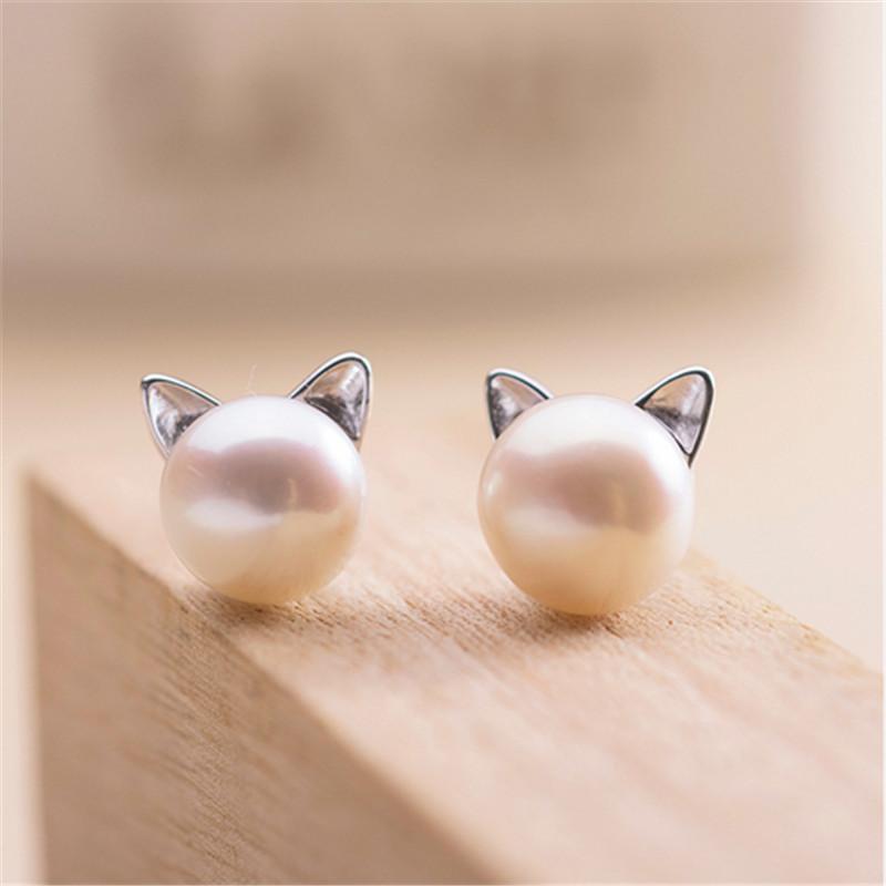 Boucles d'Oreilles Chat Perle