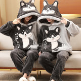 Pyjama chat à capuche épais en polaire noire et gris