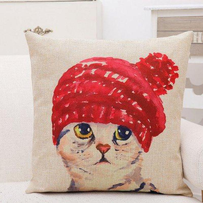 Housse de Coussin Chat Chat Bonnet