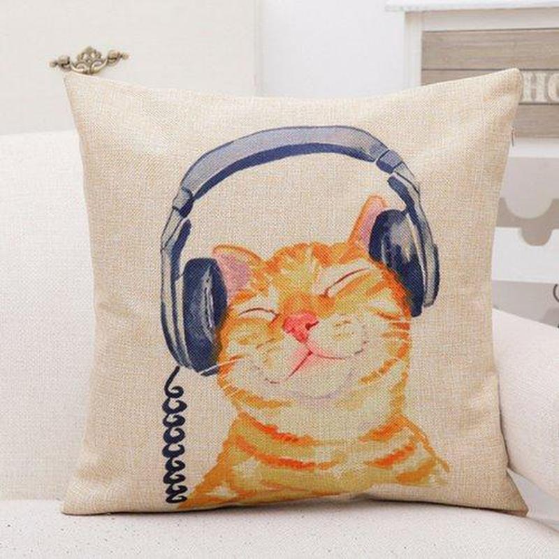 Housse de Coussin Chat Chat Casque