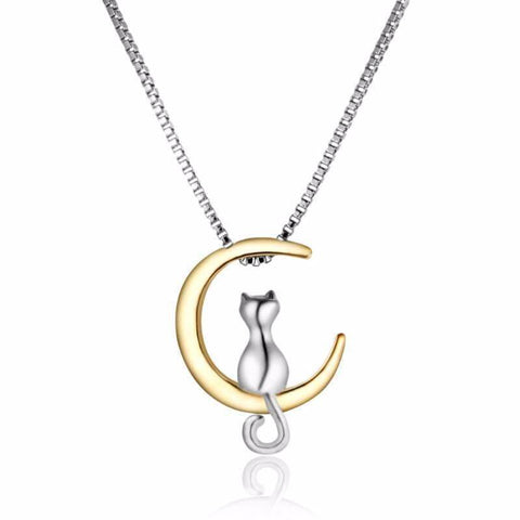 Pendentif Chat Lune Or