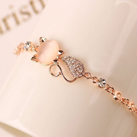 Bracelet chat  en alliage rose
