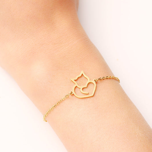 Bracelet chat en forme de coeur