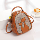 Sac a dos chat en simili cuir avec paillettes