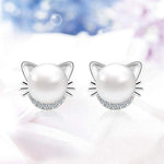 Boucles d'oreilles chat en forme de perle blanche