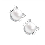 Boucles d'oreilles chat en forme de perle blanche