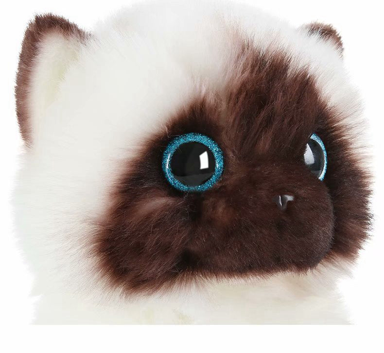 Peluche chat blanc siamois