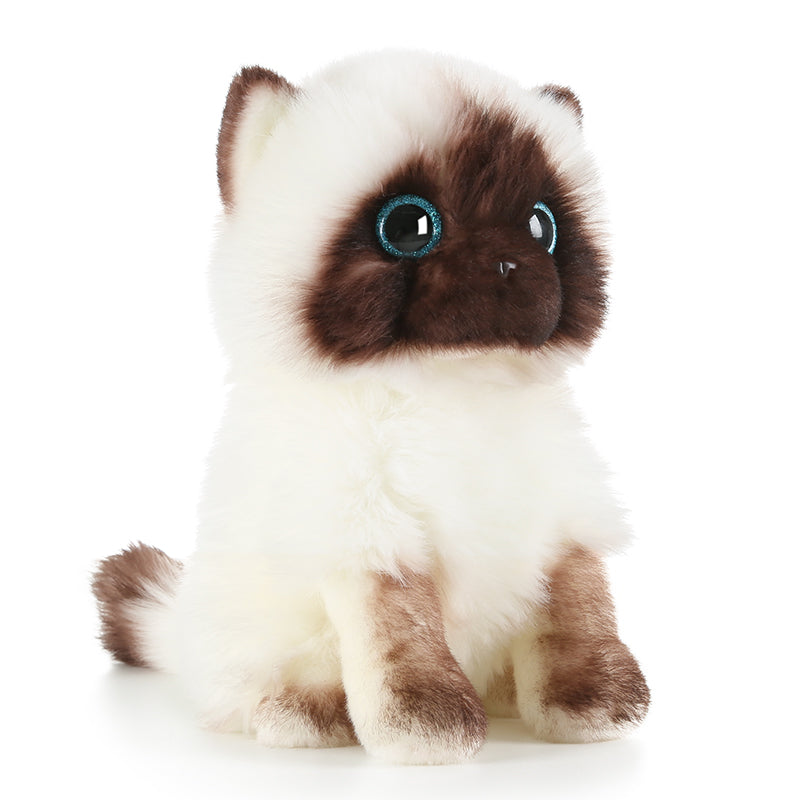 Peluche chat blanc siamois