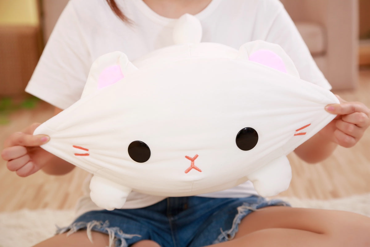 Peluche chat blanc rond